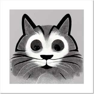 Fluffy grey kitty cat smiling at you. Posters and Art